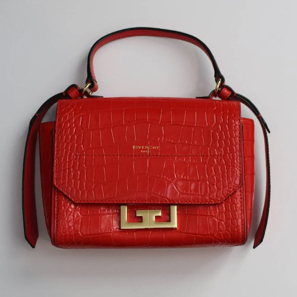 Givenchy Eden Top Handle Bag Crocodile Embossed Leather Mini Red - Picture 2 of 12